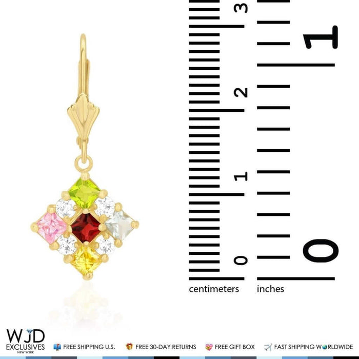 2.50CTW Multi-Color Gemstone 14K Yellow Gold Dangle Drop Earrings