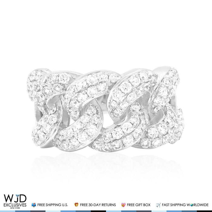 2.50Ct Natural Diamond 14K White Gold Miami Cuban Ring Size 9-12