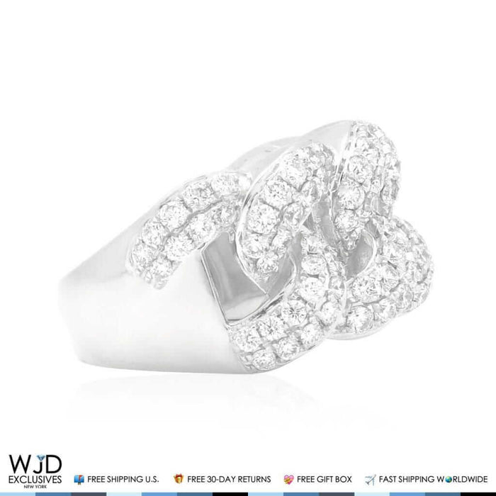 2.50Ct Natural Diamond 14K White Gold Miami Cuban Ring Size 9-12