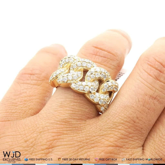 2.50Ct Natural Diamond 14K Yellow Gold Miami Cuban Band Ring Size 9-12