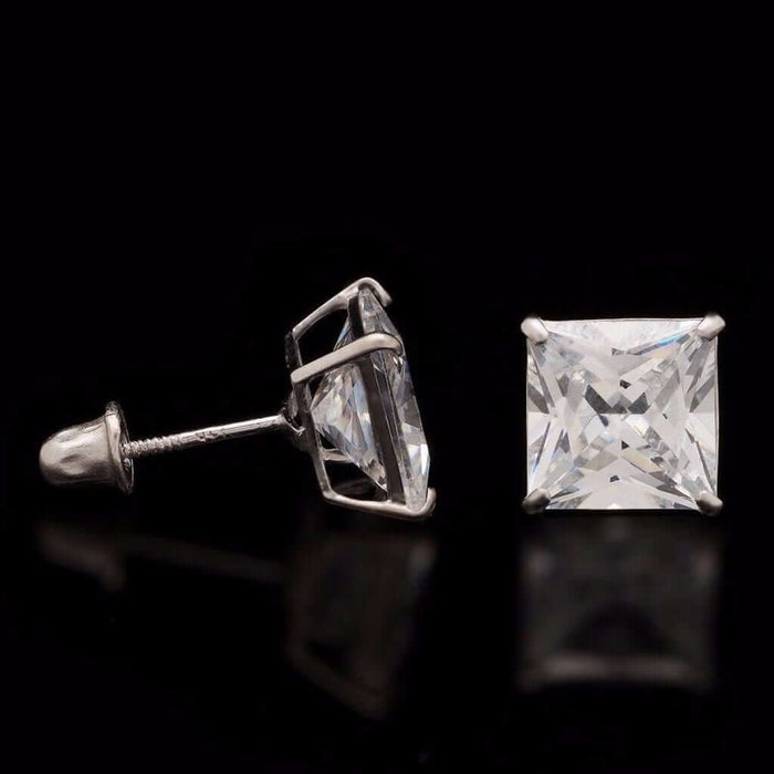2.50CT Princess-Cut CZ 14K White Gold Screw Back Stud Earrings 6mm