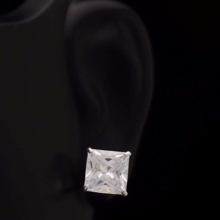 2.50CT Princess-Cut CZ 14K White Gold Screw Back Stud Earrings 6mm
