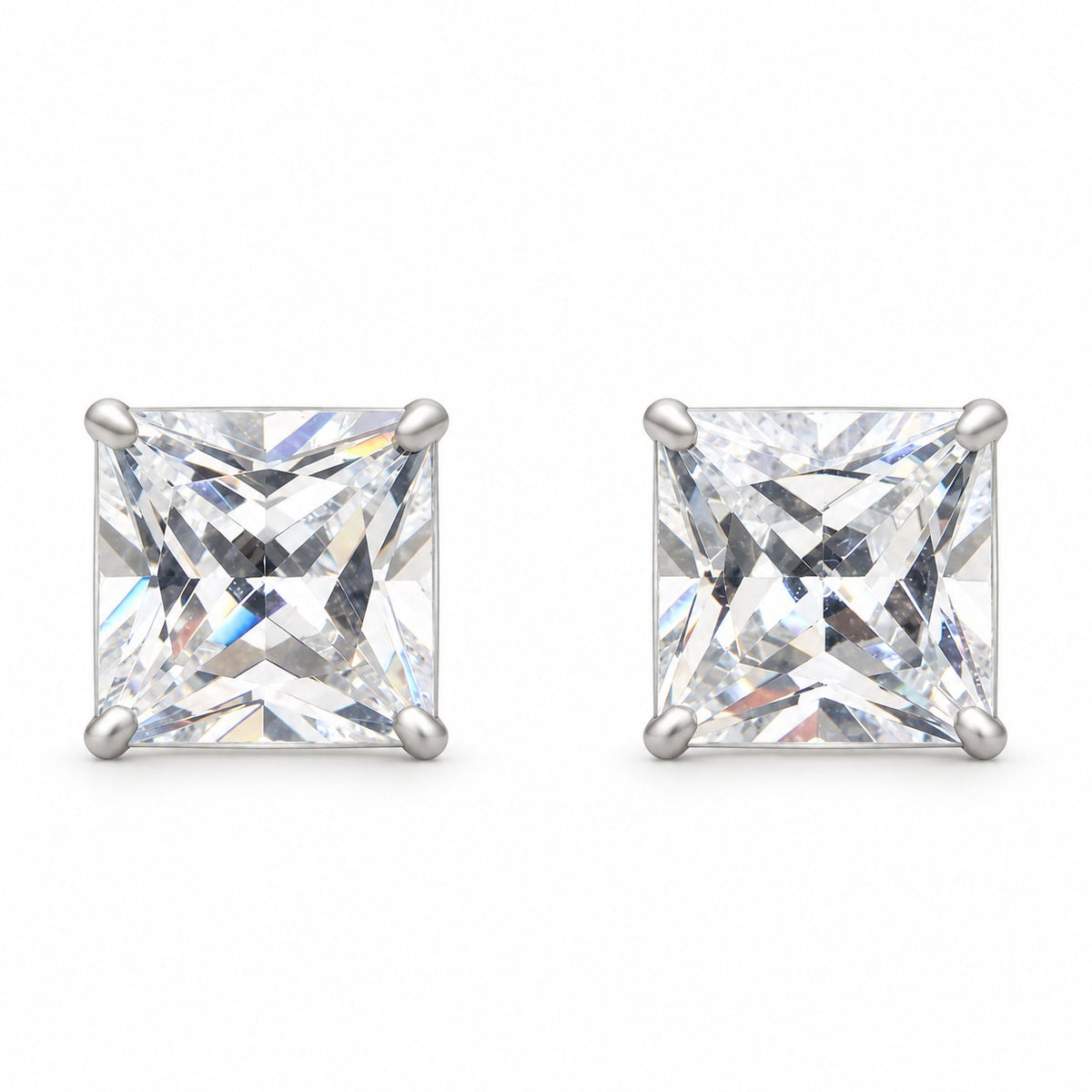 2.50CT Princess-Cut CZ 14K White Gold Screw Back Stud Earrings 6mm