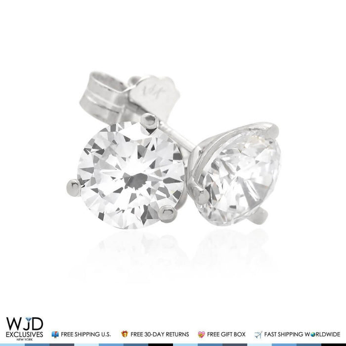 2.50Ct CZ Round 14K White Gold Solitaire Stud Earrings 7mm