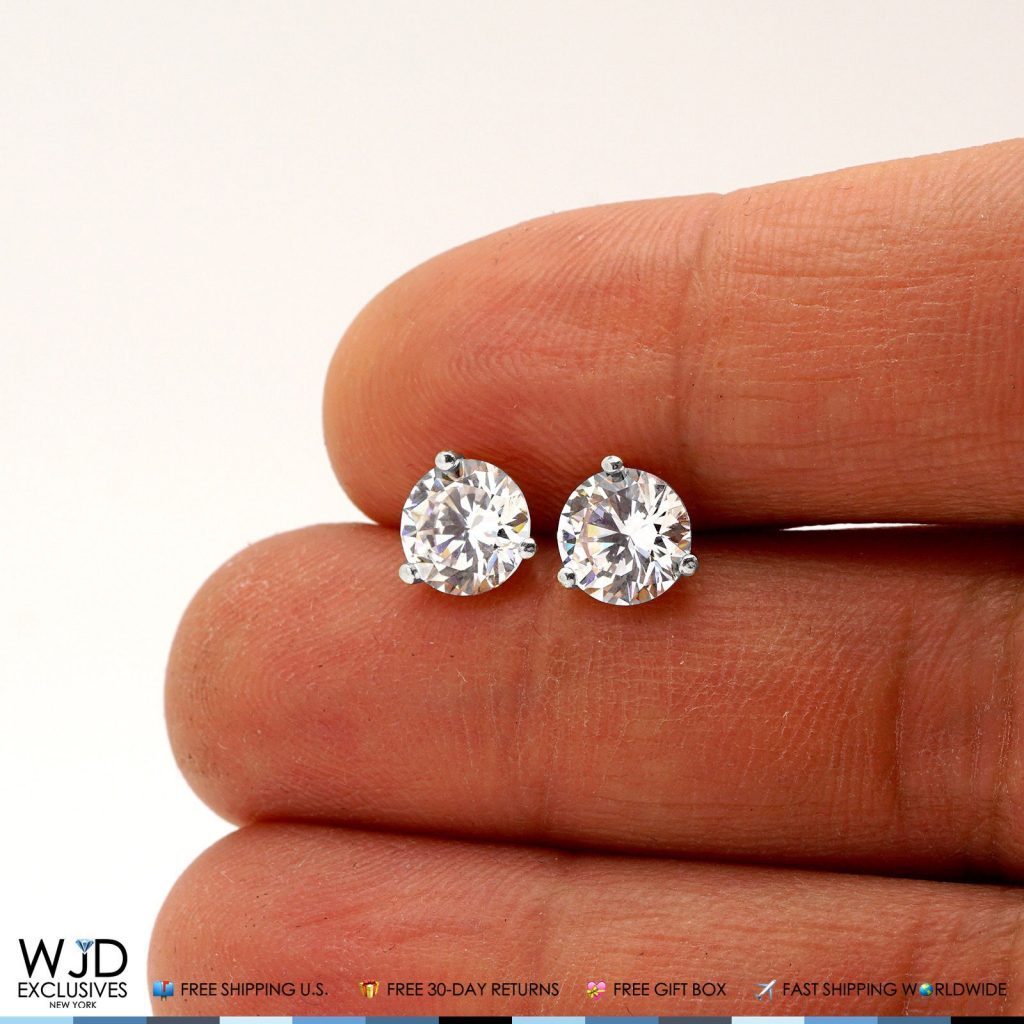 2.50Ct CZ Round 14K Solid White Gold Solitaire Stud Earrings 7mm