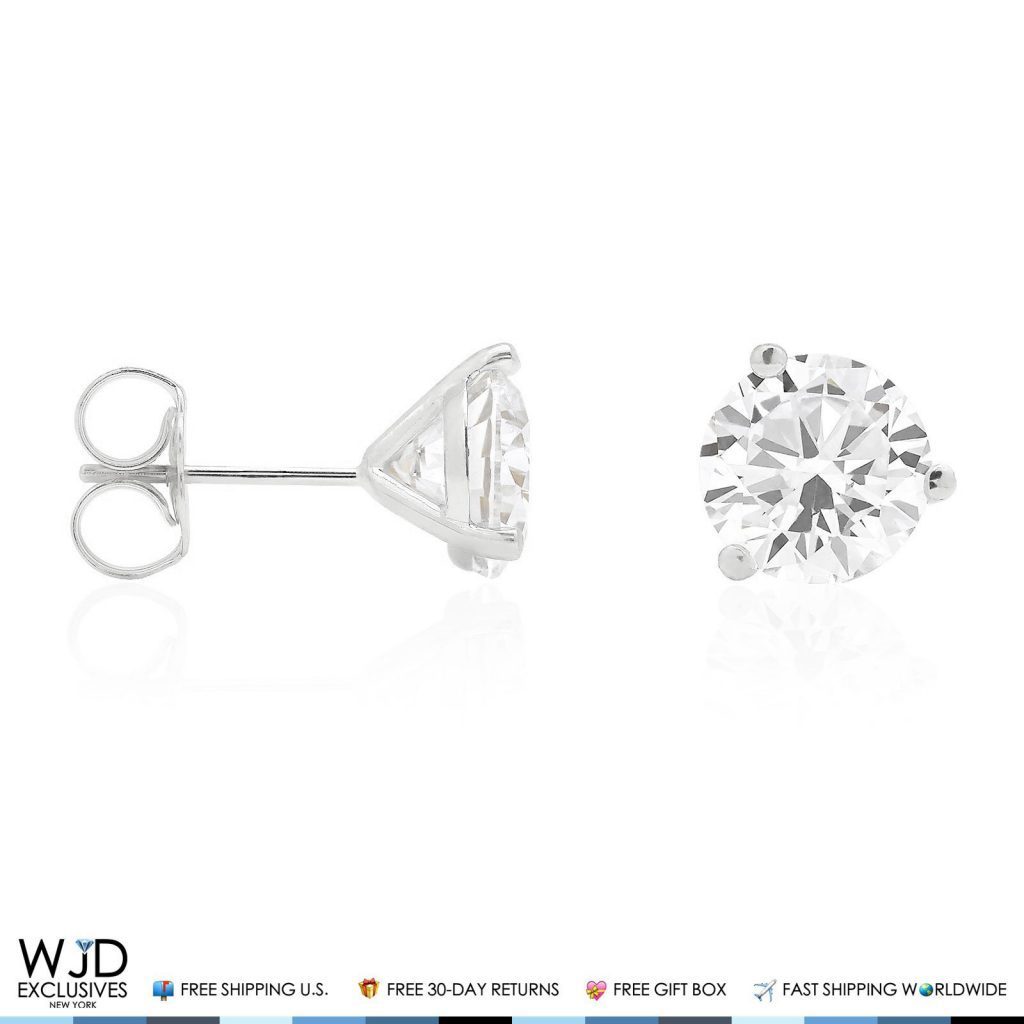 2.50Ct CZ Round 14K Solid White Gold Solitaire Stud Earrings 7mm