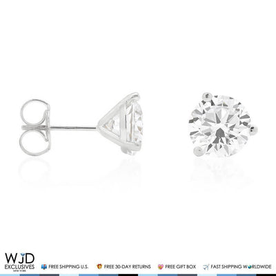 2.50Ct CZ Round 14K White Gold Solitaire Stud Earrings 7mm