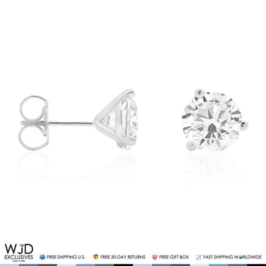 2.50Ct CZ Round 14K Solid White Gold Solitaire Stud Earrings 7mm