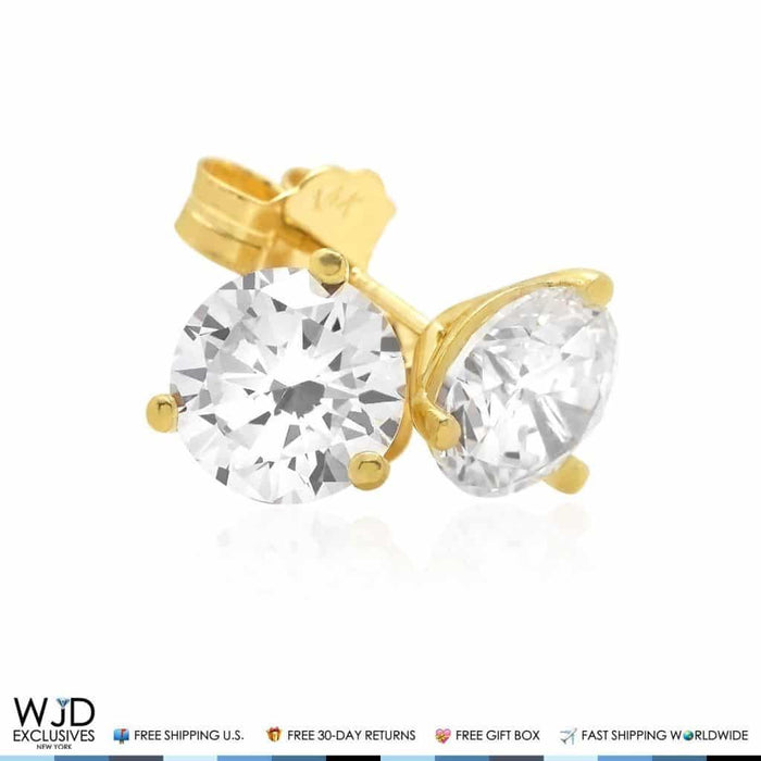 2.50CTW CZ 14K Yellow Gold Round Solitaire Stud Earrings 7mm