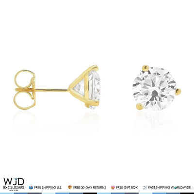 2.50CTW CZ 14K Yellow Gold Round Solitaire Stud Earrings 7mm