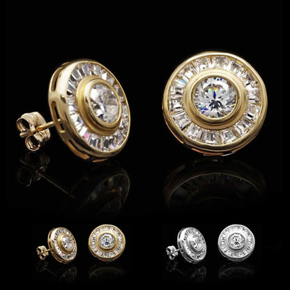 14K Real Gold White 2CTW Solitaire Baguette CZ Stud Earrings 12mm