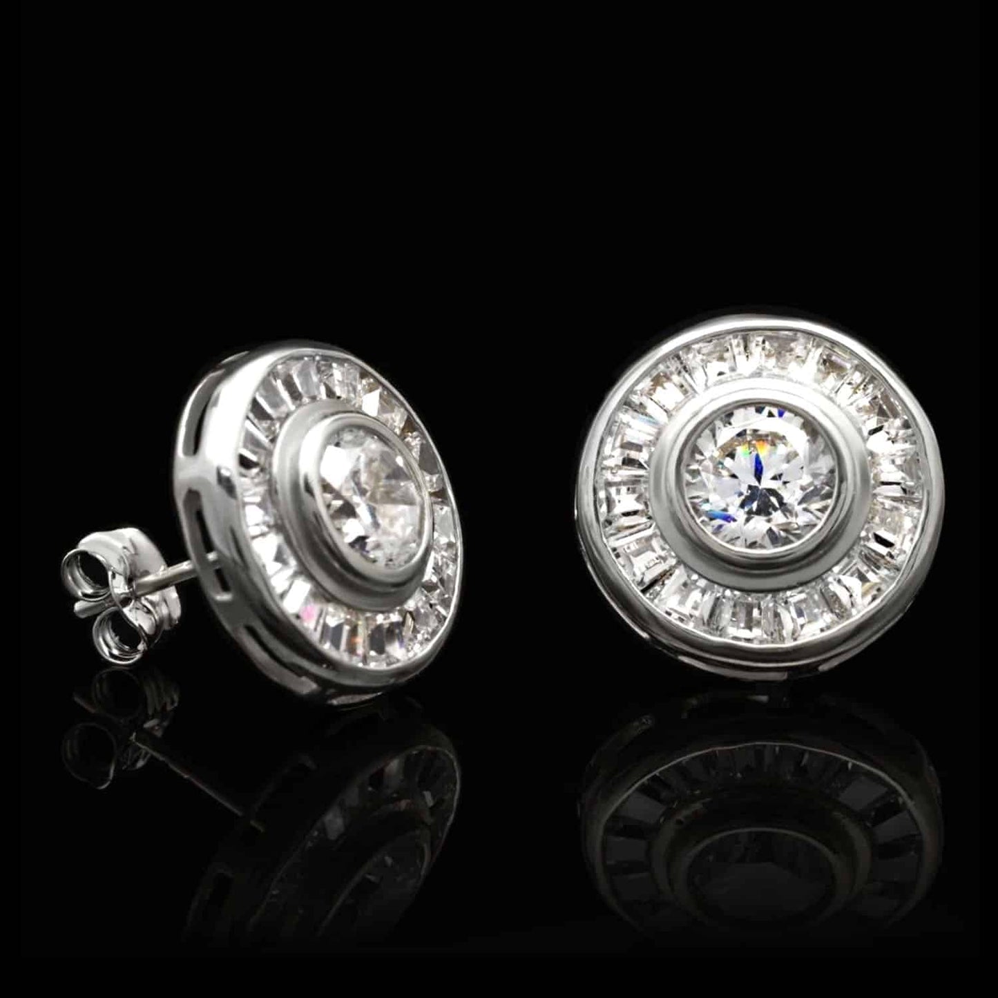 14K Real Gold White 2CTW Solitaire Baguette CZ Stud Earrings 12mm