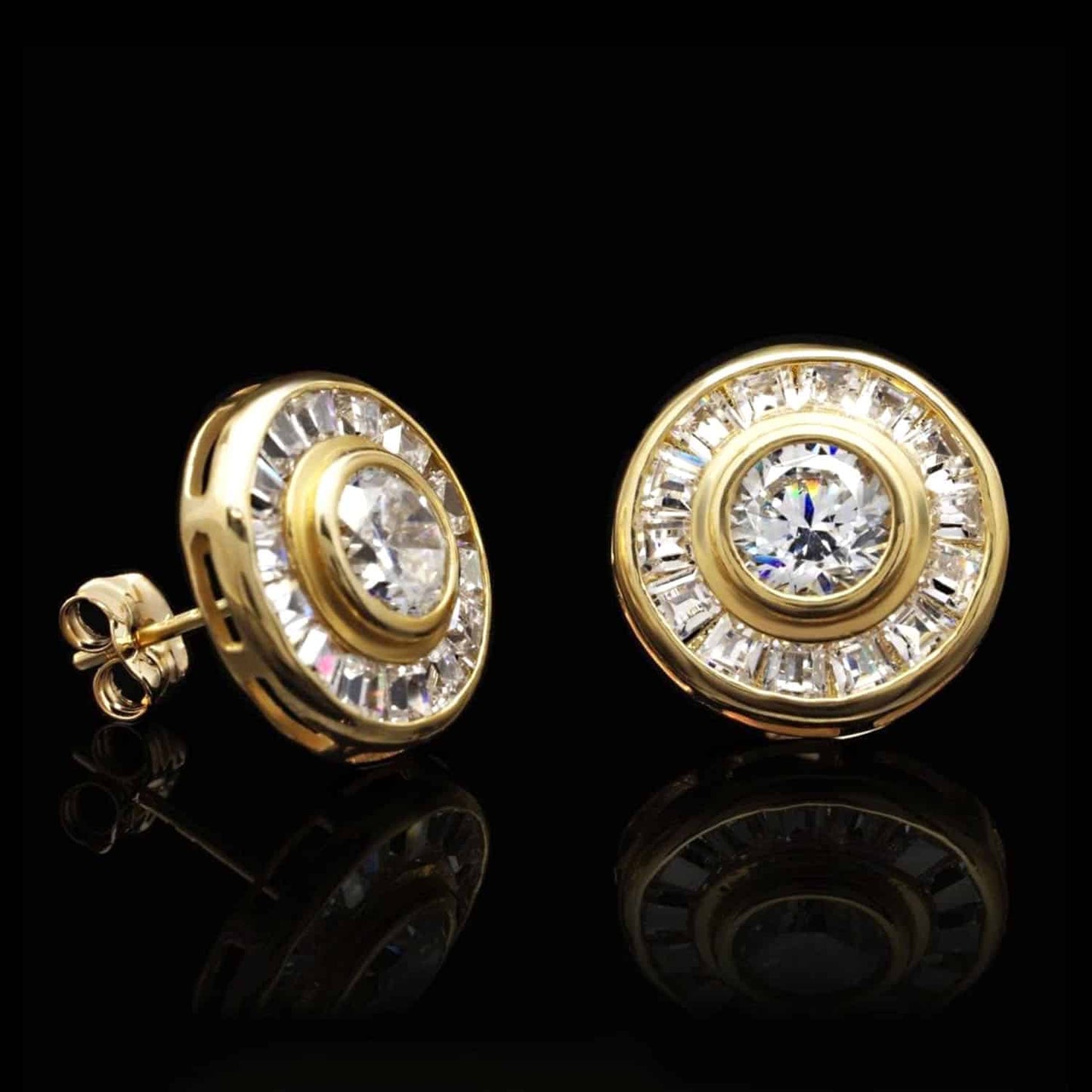 14K Real Gold White 2CTW Solitaire Baguette CZ Stud Earrings 12mm