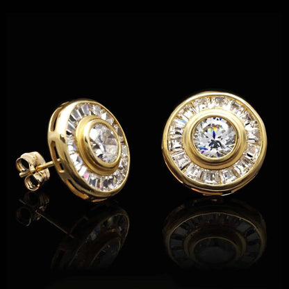 14K Real Gold White 2CTW Solitaire Baguette CZ Stud Earrings 12mm