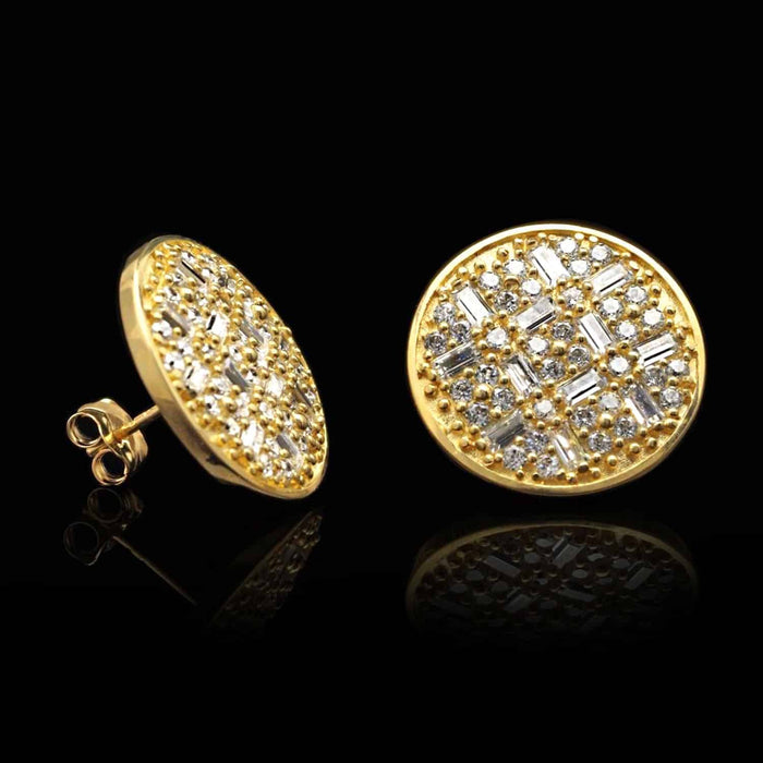 1.5CTW CZ 14K Yellow White Gold Round Baguette Composite Earrings
