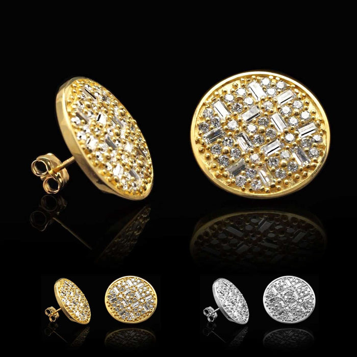 1.5CTW CZ 14K Yellow White Gold Round Baguette Composite Earrings