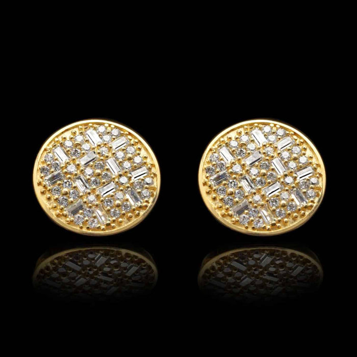 1.5CTW CZ 14K Yellow White Gold Round Baguette Composite Earrings