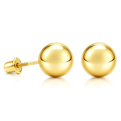 14k Yellow Gold 7mm Ball Stud Screw Back Earrings