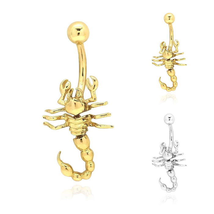 14K White Gold 14G Gauge Scorpion Charm Belly Button Navel Ring