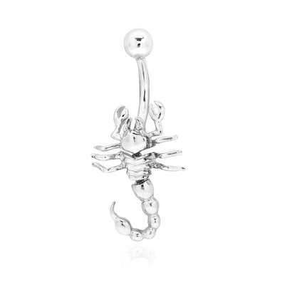 14K White Gold 14G Gauge Scorpion Charm Belly Button Navel Ring