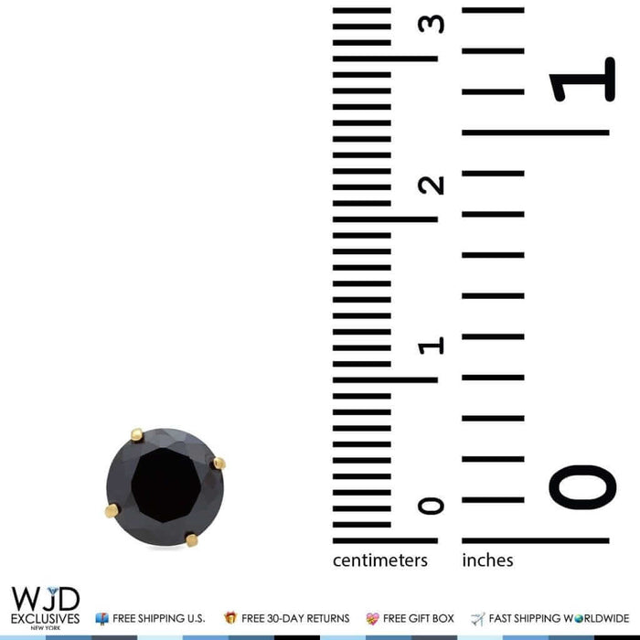 14K Yellow Gold 2.50Ct Simulated Black Diamond Round Screw Back Stud Earrings