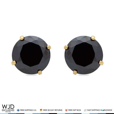 14K Yellow Gold 2.50Ct Simulated Black Diamond Round Screw Back Stud Earrings