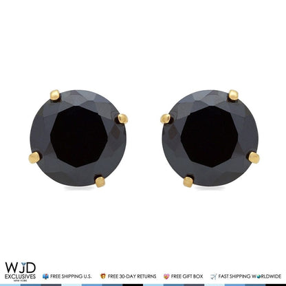 14K Yellow Gold 2.50Ct Simulated Black Diamond Round Screw Back Stud Earrings