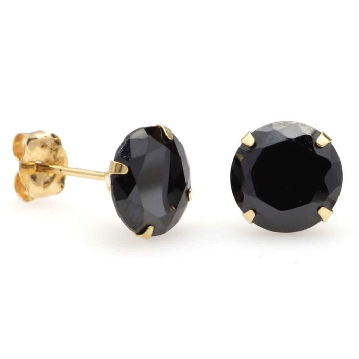 14K Yellow Gold 2.5Ct Simulated Black Diamond Round Push Back Stud Earrings 7mm