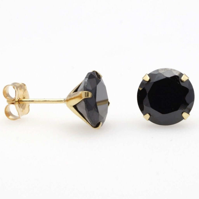 14K Yellow Gold 2.5Ct Simulated Black Diamond Round Push Back Stud Earrings 7mm