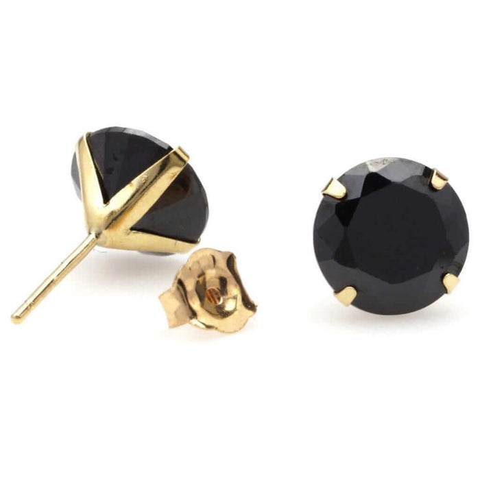 14K Yellow Gold 2.5Ct Simulated Black Diamond Round Push Back Stud Earrings 7mm