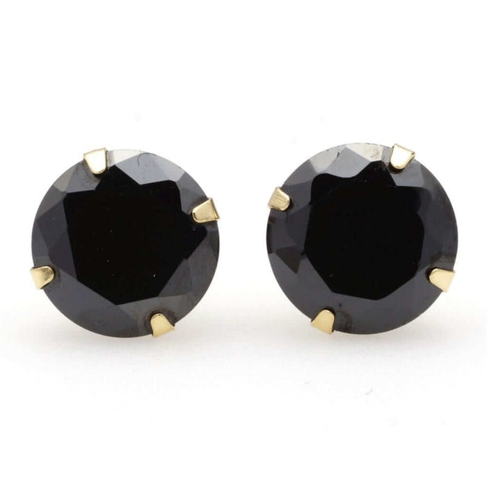 14K Yellow Gold 2.5Ct Simulated Black Diamond Round Push Back Stud Earrings 7mm
