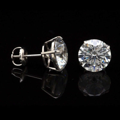 14K White Gold 2.50Ct Round CZ Screw Back Stud Earrings 7mm