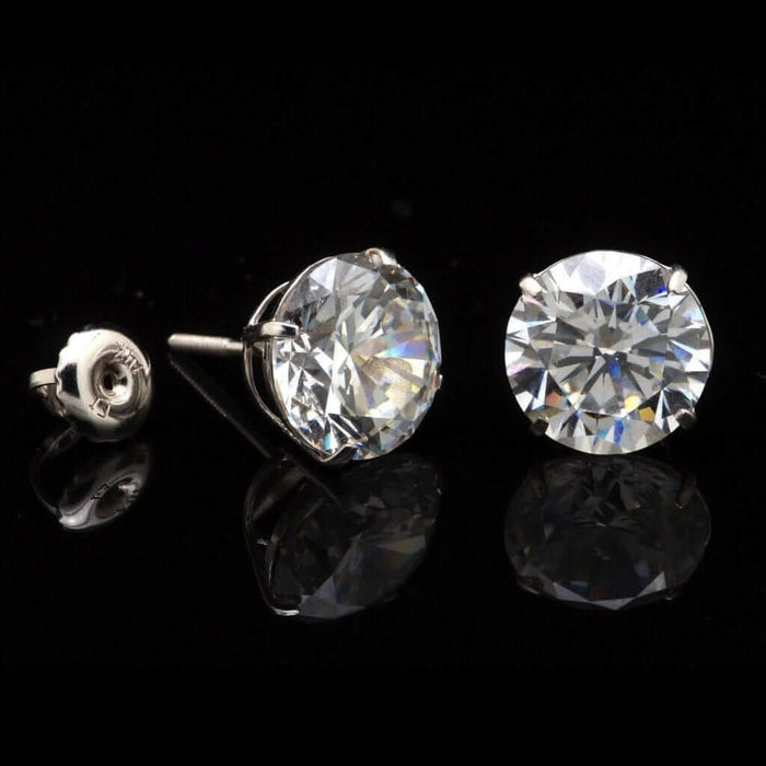 14K White Gold 2.50Ct Round CZ Screw Back Stud Earrings 7mm