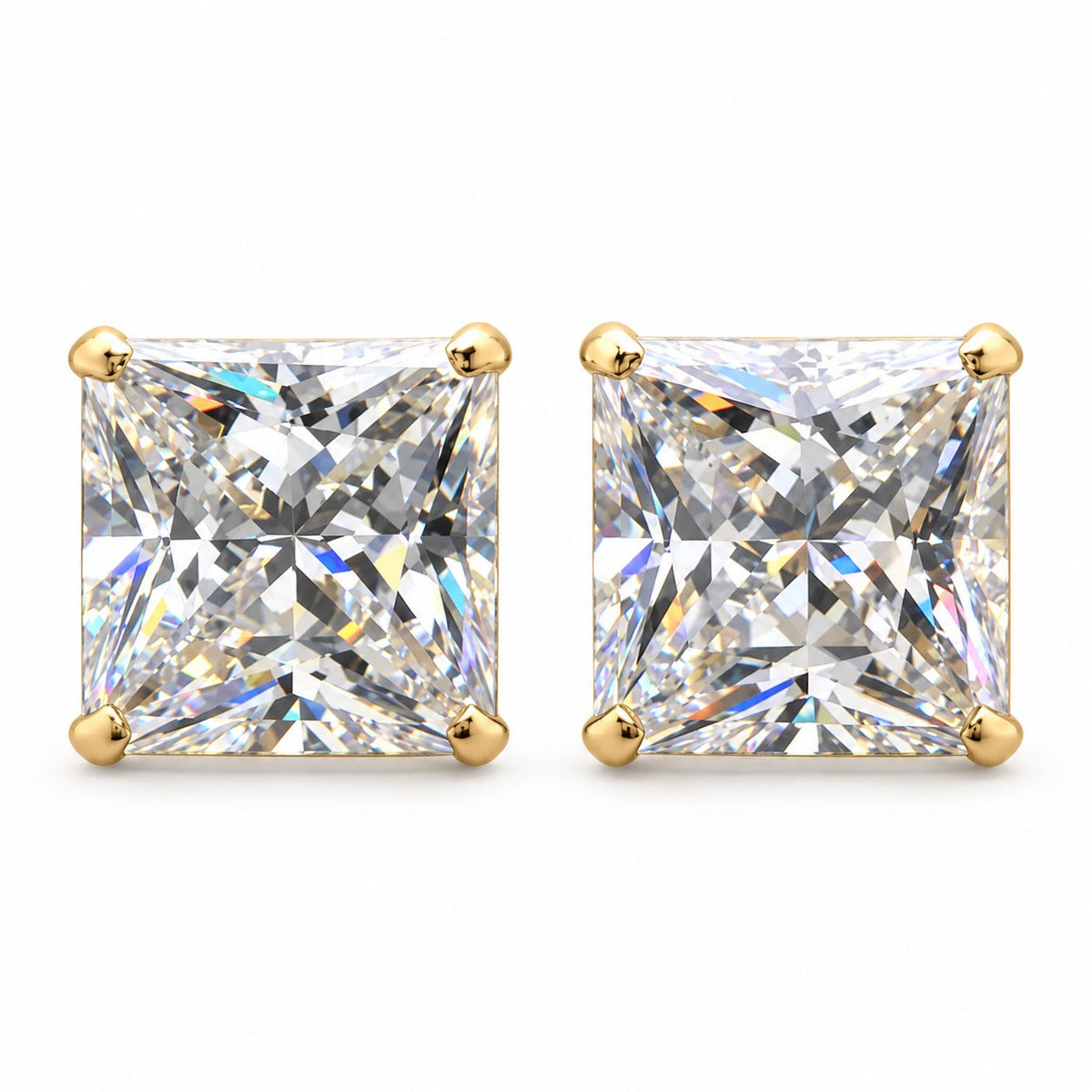 14K Yellow Gold 2.50Ct CZ Princess Screw Back Stud Earrings 7mm