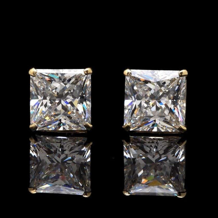 14K Yellow Gold 2.50Ct CZ Princess Screw Back Stud Earrings 7mm