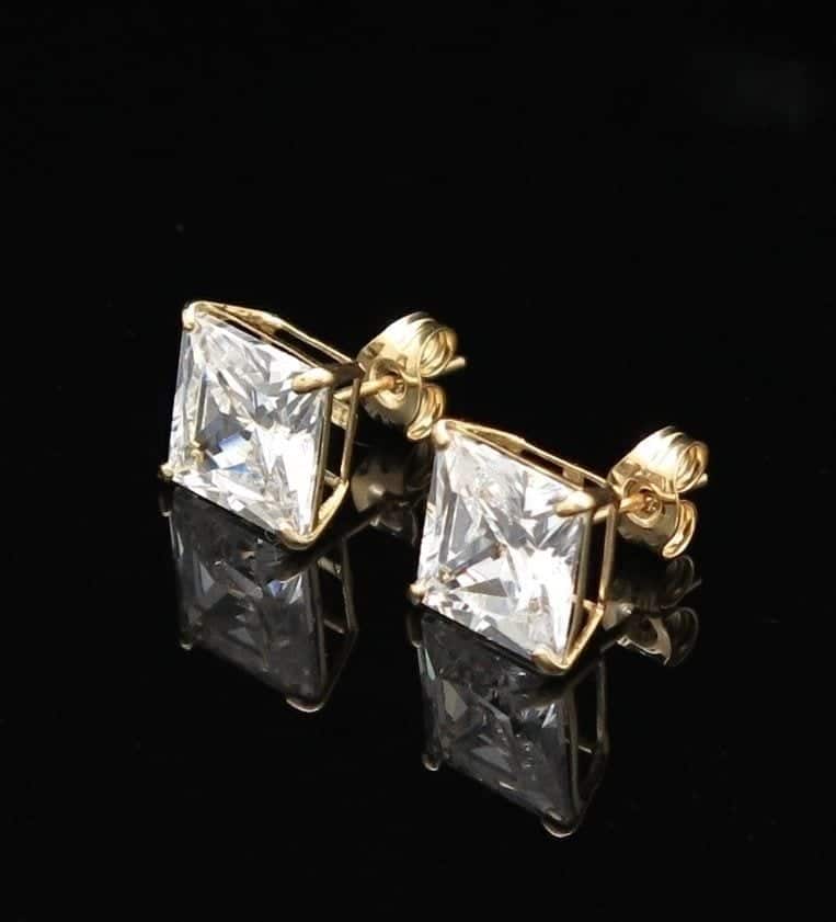 2.5Ct CZ Princess Cut 14K Yellow Gold Push Back Stud Earrings