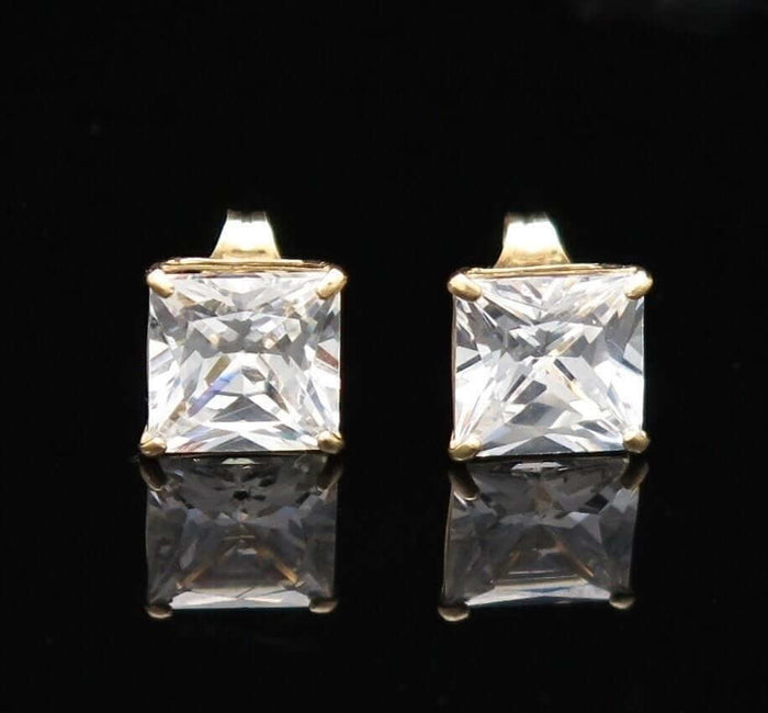 2.5Ct CZ Princess-Cut 14K Yellow Gold Push Back Stud Earrings
