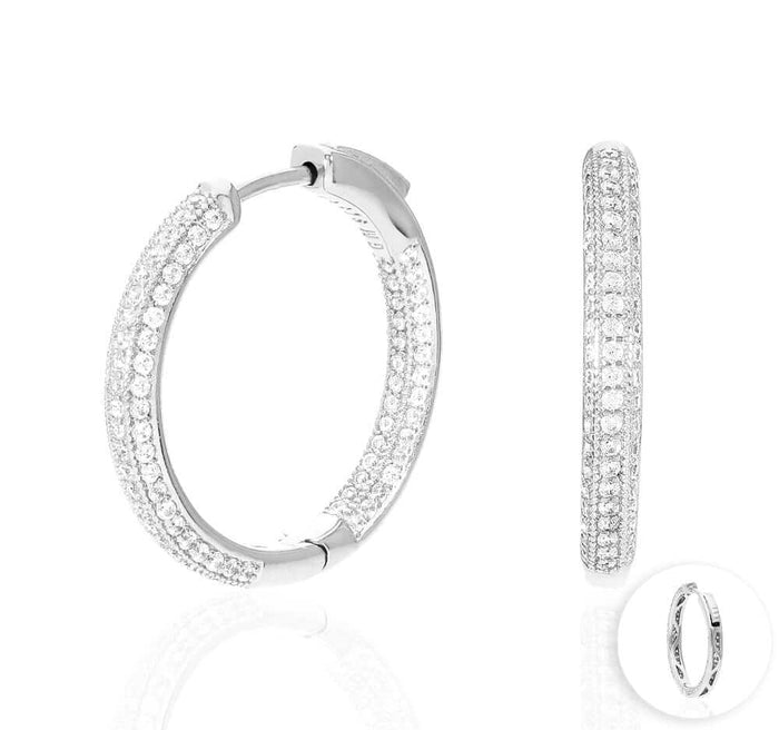 925 Sterling Silver Rhodium Finish Micro Pave CZ Hoop Earrings