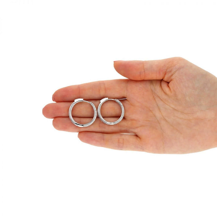 925 Sterling Silver Rhodium Finish Micro Pave CZ Hoop Earrings