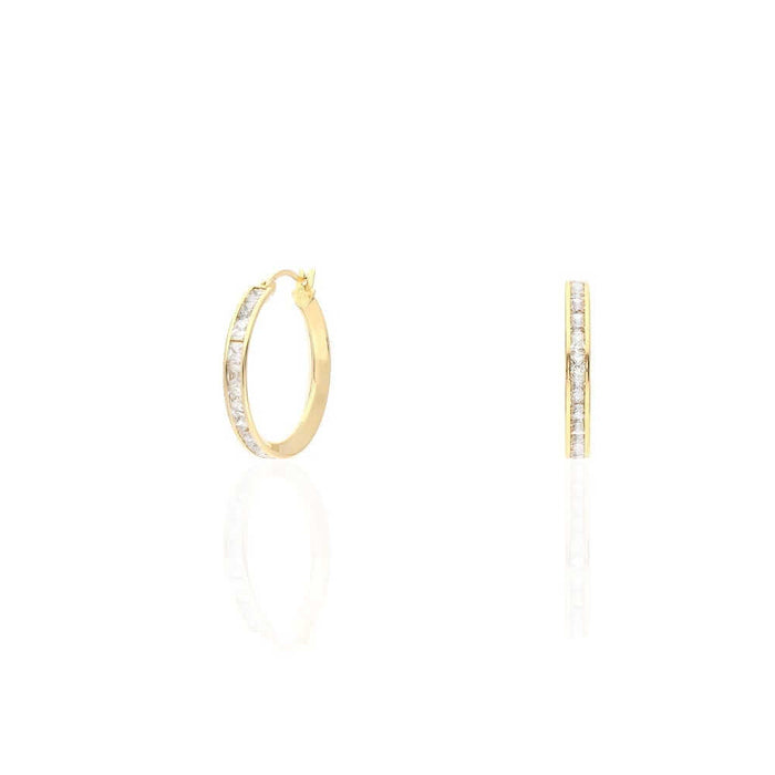14K Yellow Gold Channel Set Princess-Cut CZ Hoop Earrings 12mm-60mm