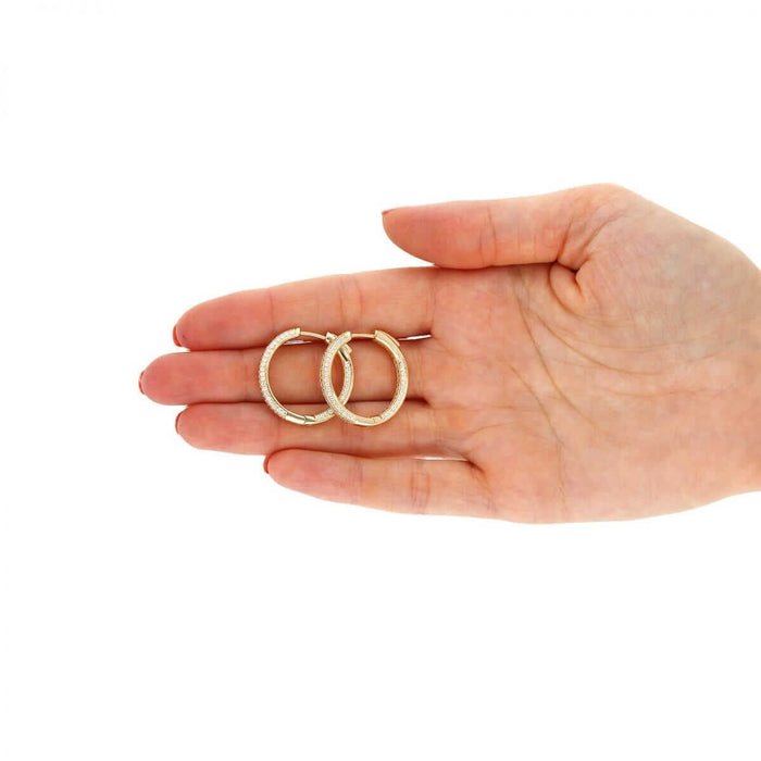 14k Yellow Gold Over 925 Sterling Silver Pave CZ Hoop Earrings