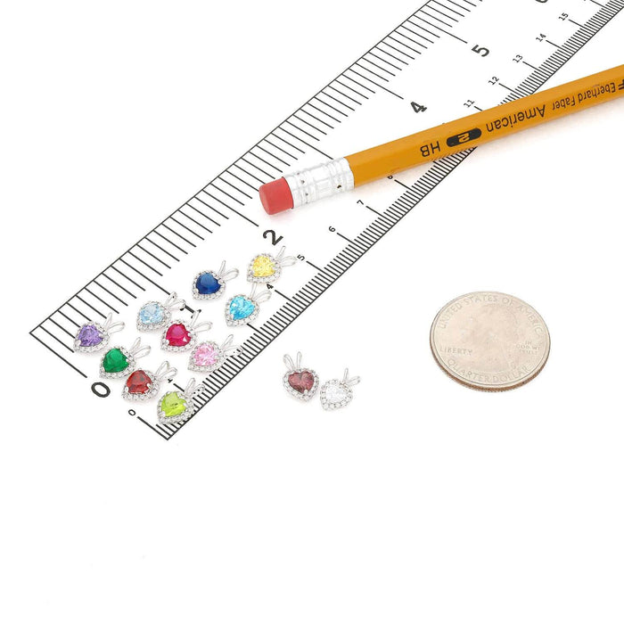 14K White Gold Birthstone and CZ Heart Shape Pendant 0.5"