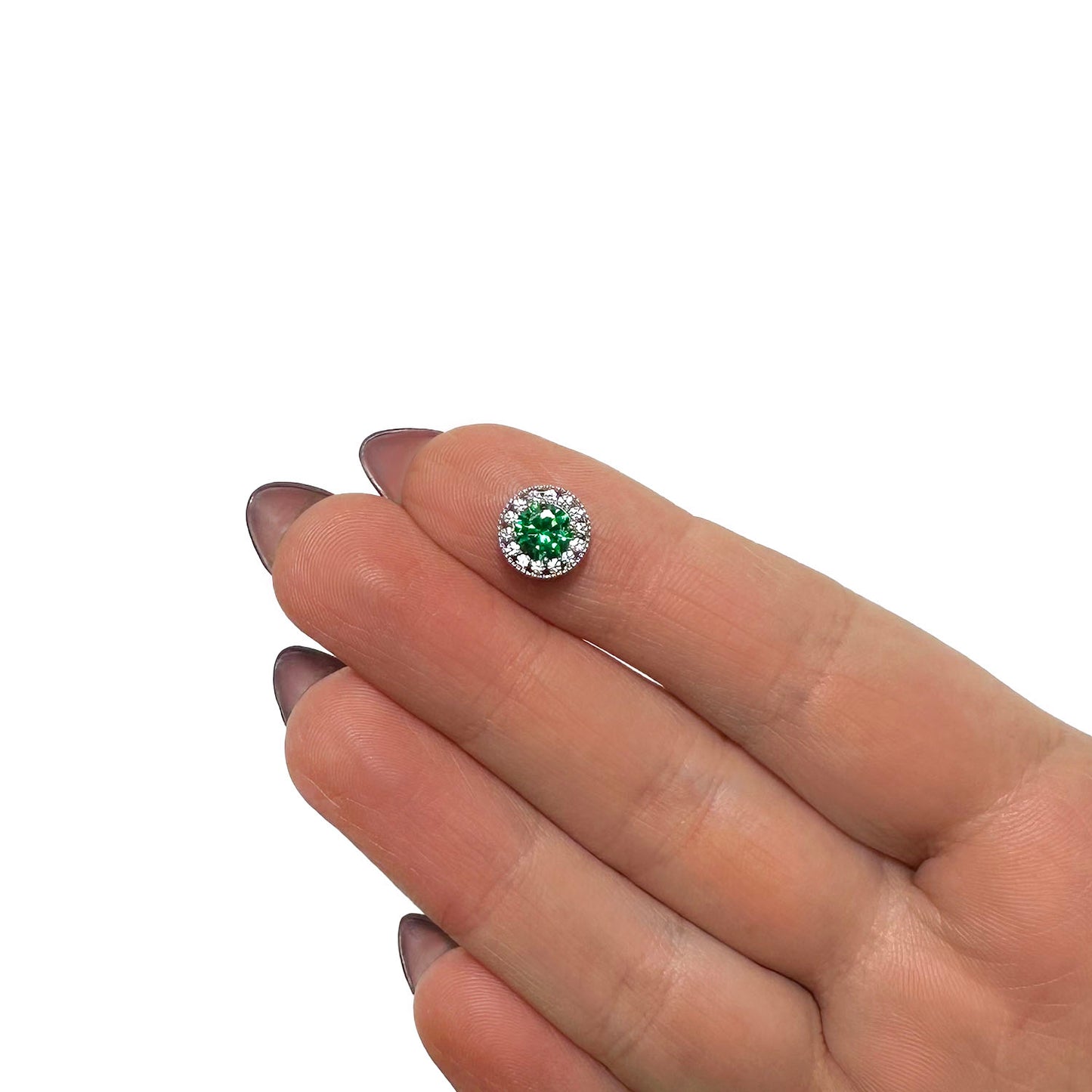 1.80Ct CZ & Emerald Round Halo Pendant 14K White Gold 9mm