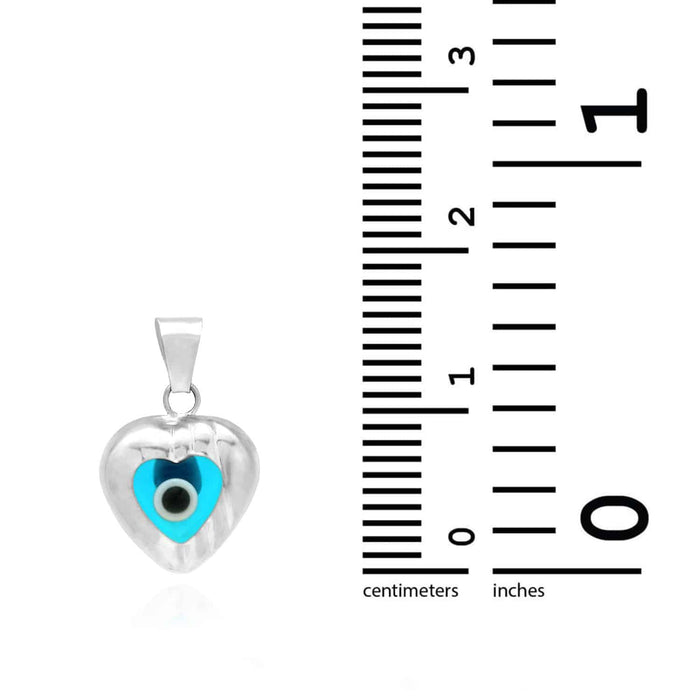 14K Gold Gold Yellow, White Heart Good Luck Evil Eye Pendant 0.6"