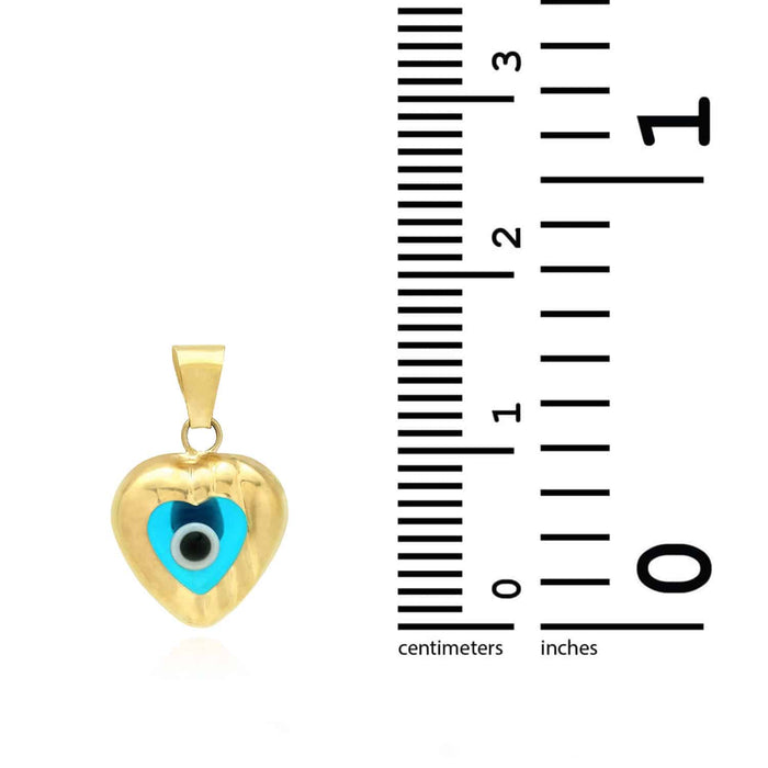 14K Gold Gold Yellow, White Heart Good Luck Evil Eye Pendant 0.6"