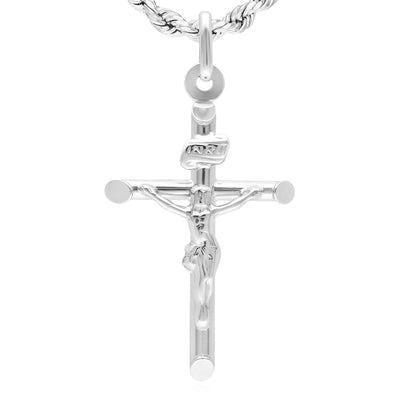 14K White Gold Crucifix Cross Religious Pendant INRI