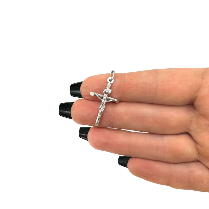 14K White Gold Crucifix Cross Religious Pendant INRI