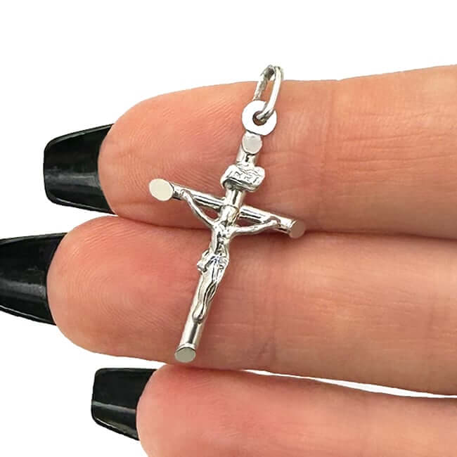 14K White Gold Crucifix Cross Religious Pendant INRI