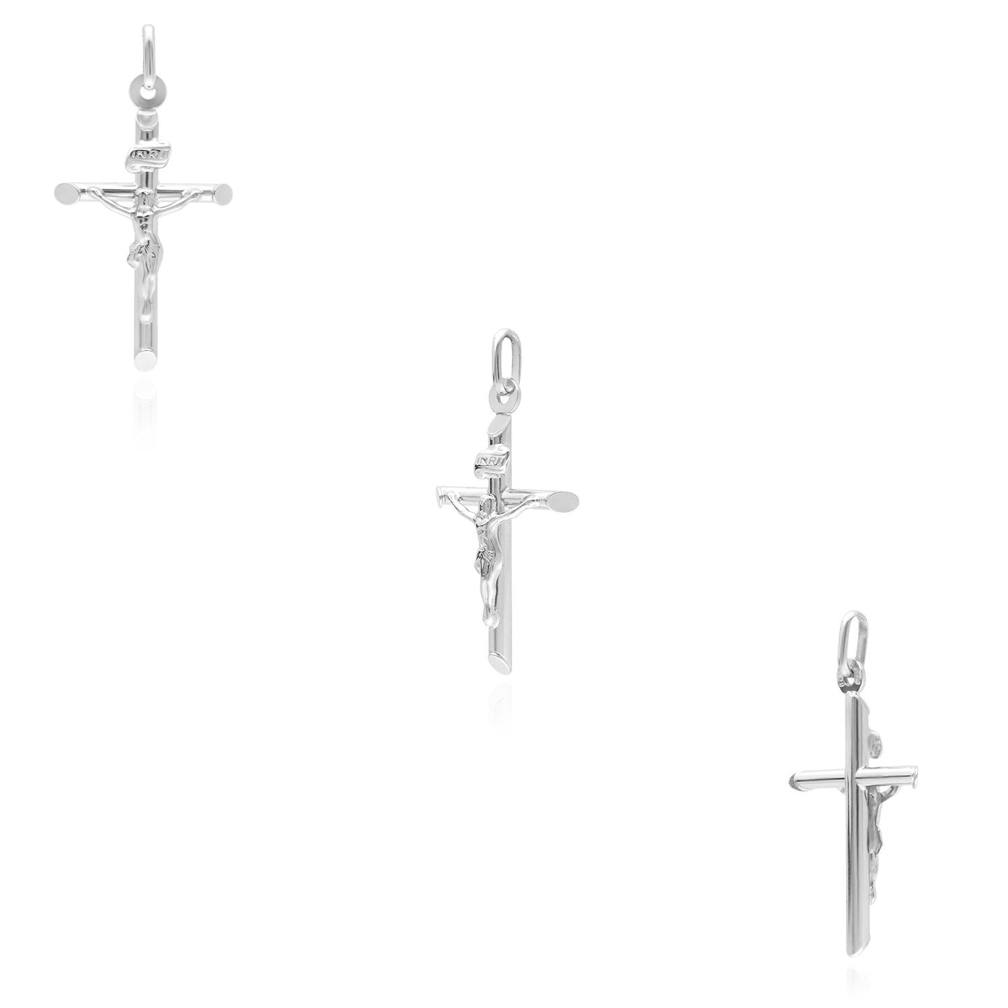 14K Real Gold White Crucifix Cross Religious Charm Pendant INRI