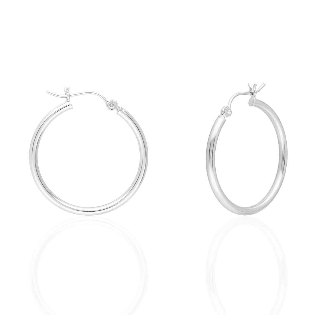 14K Yellow White Gold 2mm Round Hoop Earrings 22mm-76mm
